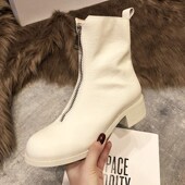 guidi靴2025年秋冬新款 白色粗跟前拉链瘦瘦靴圆头跪地马丁靴女