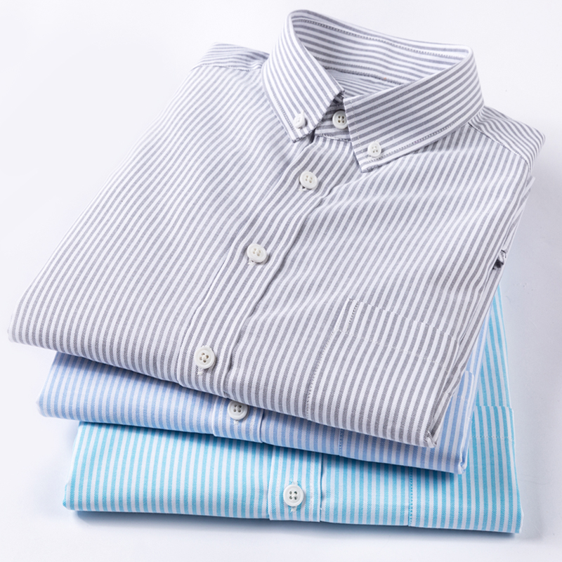 秋季抗皱蓝白竖条纹衬衫男潮纯棉长袖衬衣日系宽松全棉直格纹寸衫