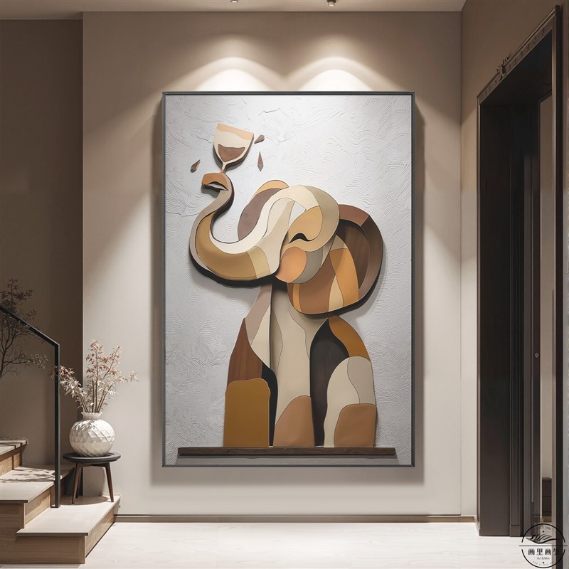 现代简约大象沙发背景墙装饰画竖版落地挂画抽象动物玄关入户壁画图片