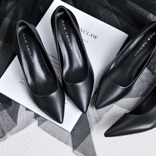 礼仪工作鞋女f黑色职业面试酒店正装尖头高跟鞋细跟制服单鞋大码4