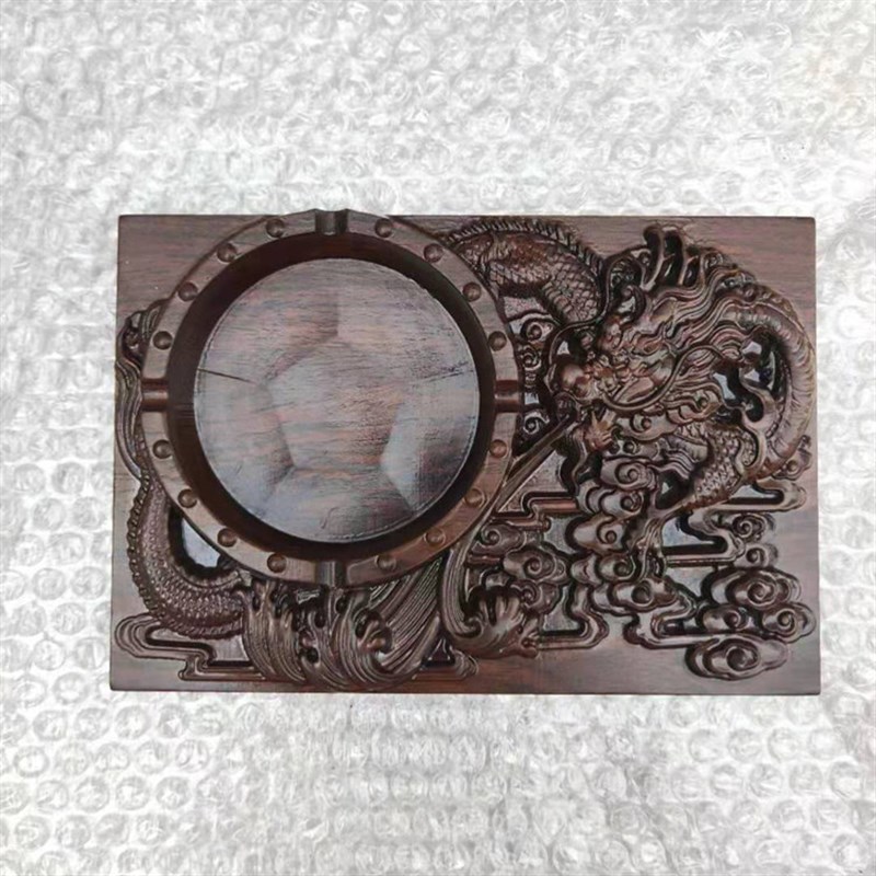 烟灰缸黑檀木雕刻花卉烟缸实木礼