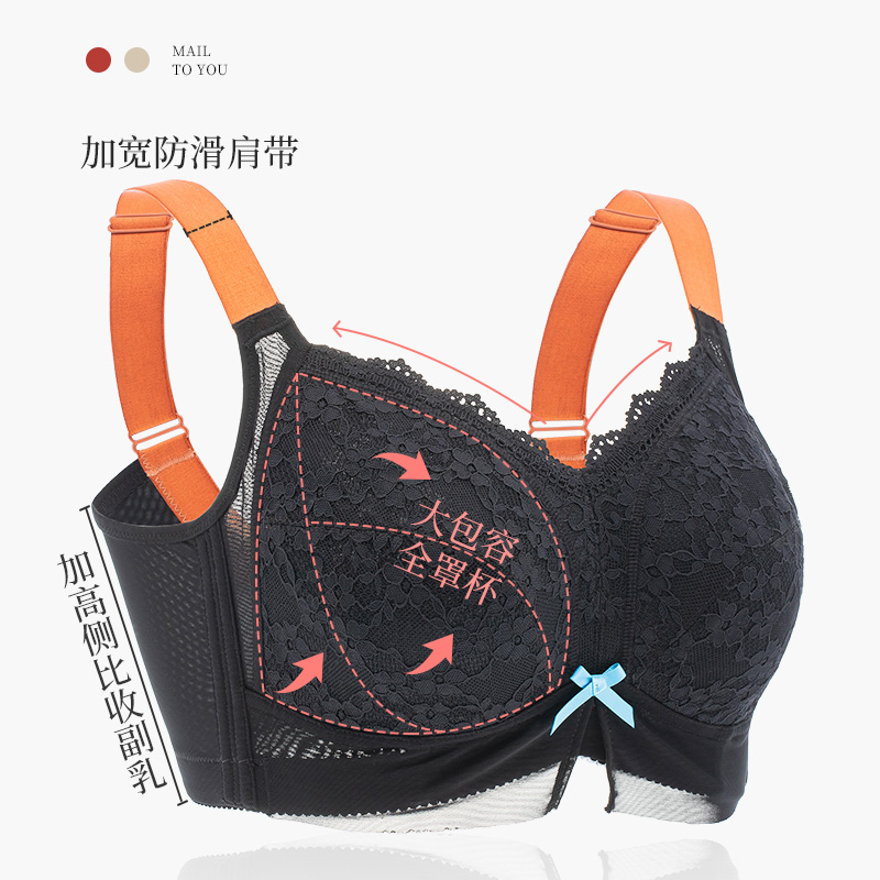 大码内衣女无钢圈胖mm聚拢收副乳防下垂大胸显小文胸全罩杯薄款夏