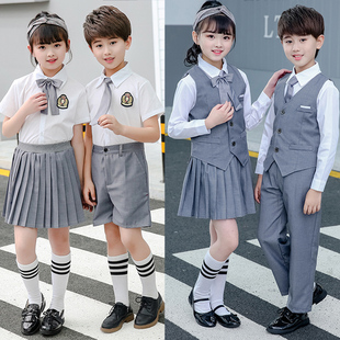 儿童校服夏装英h伦学院风男女学生幼儿园背带裤套装小学班服合唱