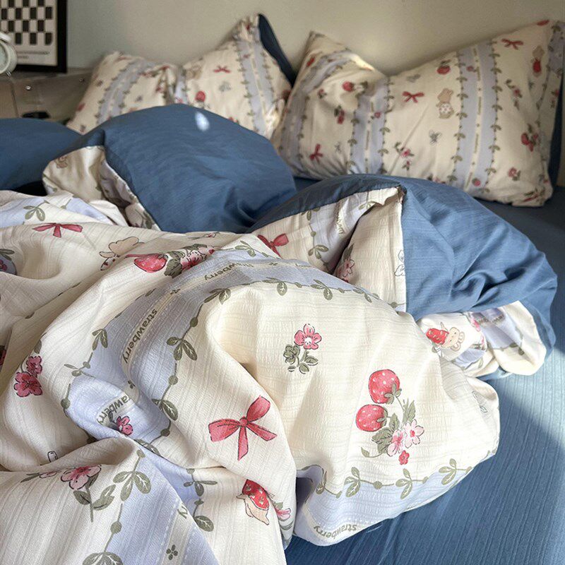 美式田园风小碎花水洗棉四件套少女心提花全棉被套学生宿舍三件套