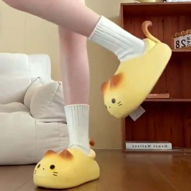 可爱喵咪棉拖鞋女冬季2024新款包跟防水外穿秋冬防滑厚底保暖棉鞋