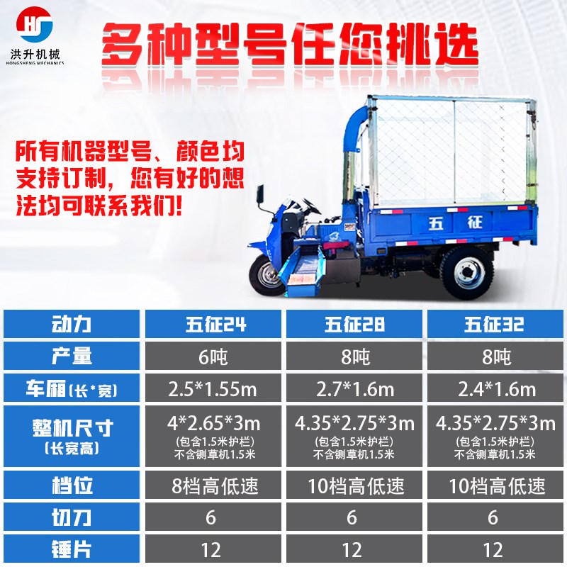 柴油三轮车载大马力铡草q机干湿两用秸秆树枝破碎机自动进料粉碎