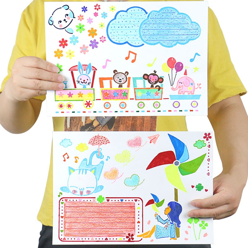 手抄报模板小学生镂空画画工具套装A4暑假节建筑架构银杯事情刮胡