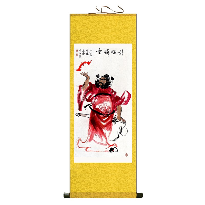 89N钟馗画像人物中式r名俗玄关画像丝绸挂画装饰卷轴字画定 制壁