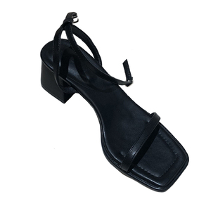 网红工作女鞋 仙z女百搭显瘦粗跟凉鞋 夏 女中跟2021新款 一字带凉鞋