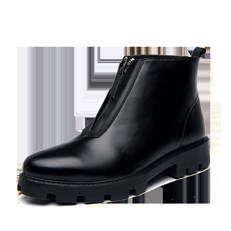 马丁靴男夏季新款皮靴高筒尖头皮鞋内增高拉炼靴子英伦发型师男鞋