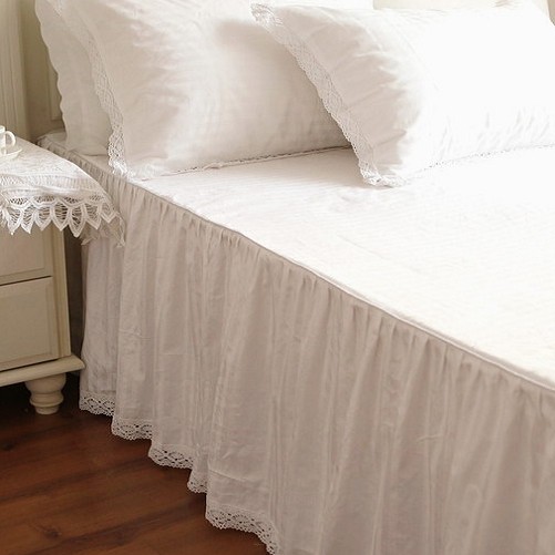 百搭款白色蕾丝欧式简约纯棉裙式单双人单件床裙床单床罩(1件)