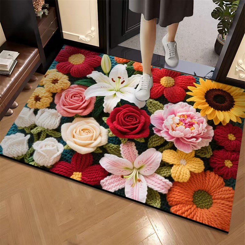 2025新款亮丽花卉入户门玄关防滑垫浴室卫生间吸水家用进门垫可裁