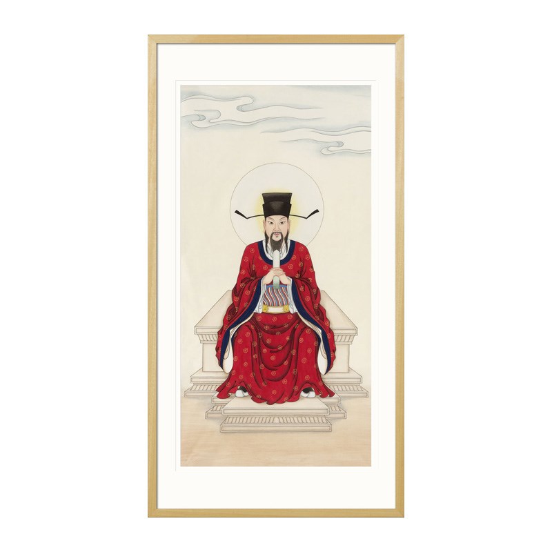 工笔人物国画城隍老爷画像水陆画玄关书房新中式卷轴画框装饰挂画