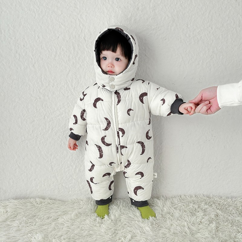 婴儿冬季棉服连体衣男童加厚保暖外出抱衣洋气女宝宝冬装哈衣爬服