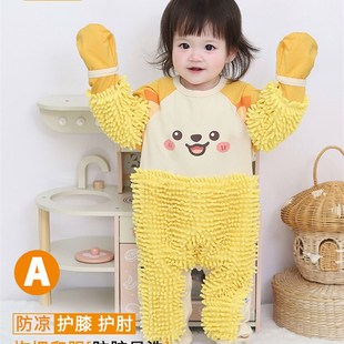 宝宝户外爬服防脏护膝婴儿拖地服超萌宽松爬行服秋冬外穿连体罩衣