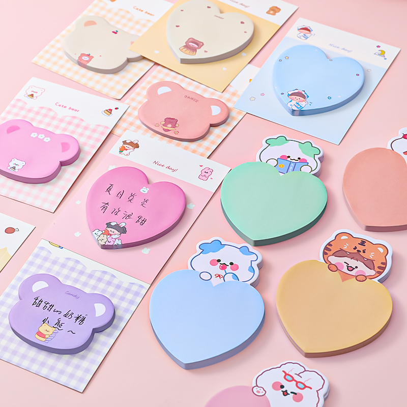彩色便利贴高颜值心形标记小条n次贴有粘性可爱少女随身小本子创