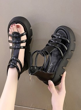 凉鞋女仙女风204夏搭季款百松糕厚底防滑软底新205242高帮镂空罗