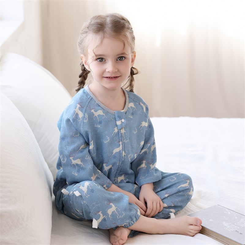 前四后二竹棉婴儿睡袋春夏宝宝护肚防踢被纱布可调节儿童开扣到底