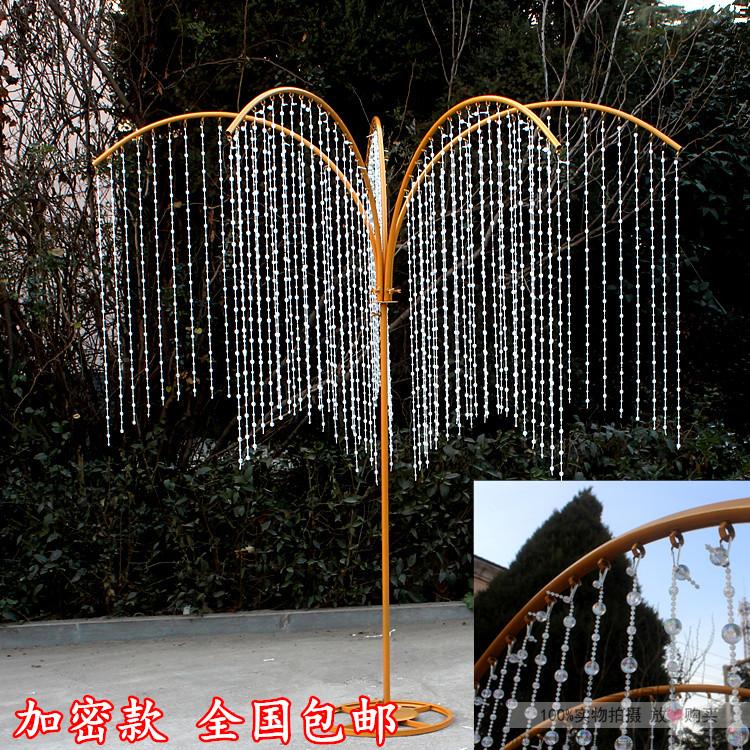 新款婚庆铁艺水晶树道具婚礼T台装饰可升降珠帘五头许愿树路引