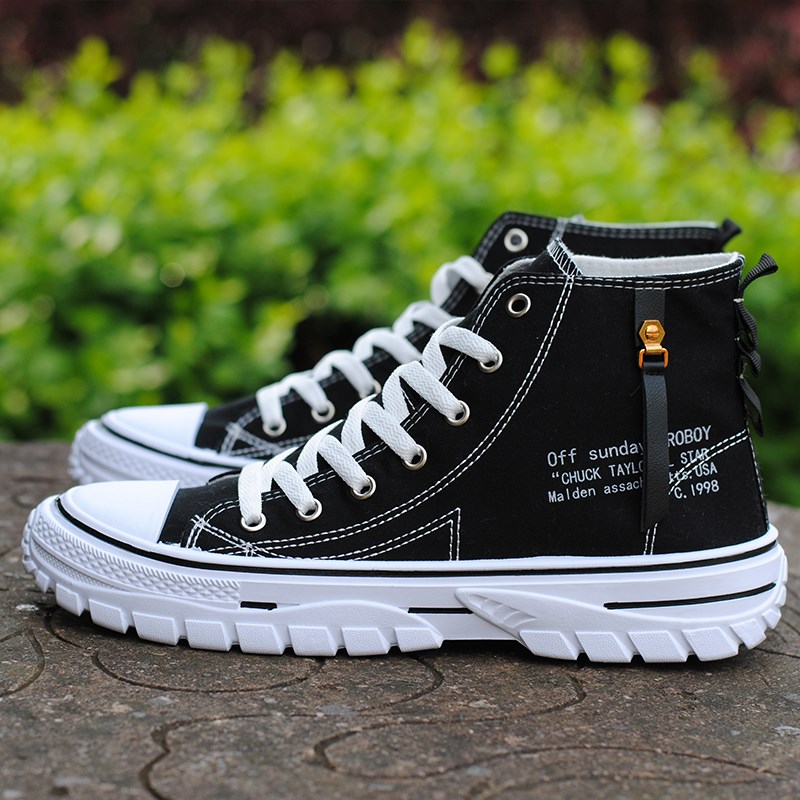 高帮帆布鞋男2025春季新款韩版潮流学生透气百搭厚底运动休闲板鞋