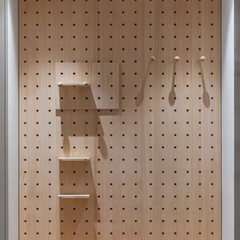 实木洞洞板定制入户门口玄关置物架书桌桌面墙面收纳层架木质展示