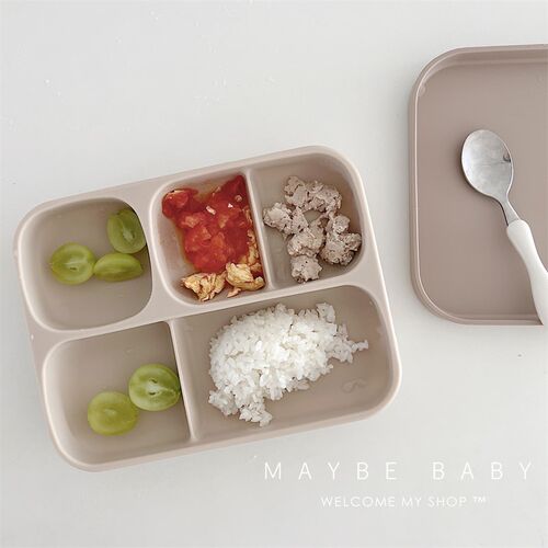 韩国insc宝宝餐盘婴儿吸盘式儿童餐具分格盘幼儿辅食防摔硅胶餐盘