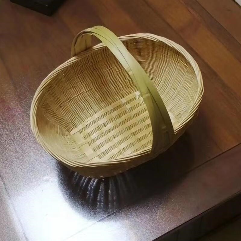 霜魄手工竹编制品家用椭圆形手提篮买菜篮购物篮竹青编织鸡蛋篮竹