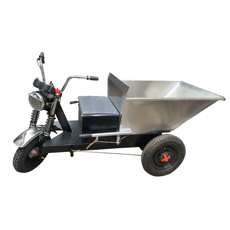 新款工地电动三轮车拉砖灰斗车农用养殖场拉粪车清粪不锈钢自卸翻