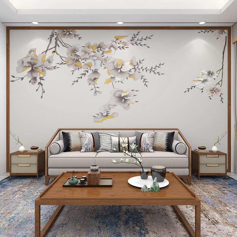 壁纸5D立体中式花鸟电视背景墙壁布卧室墙纸客厅装饰影视壁画图片