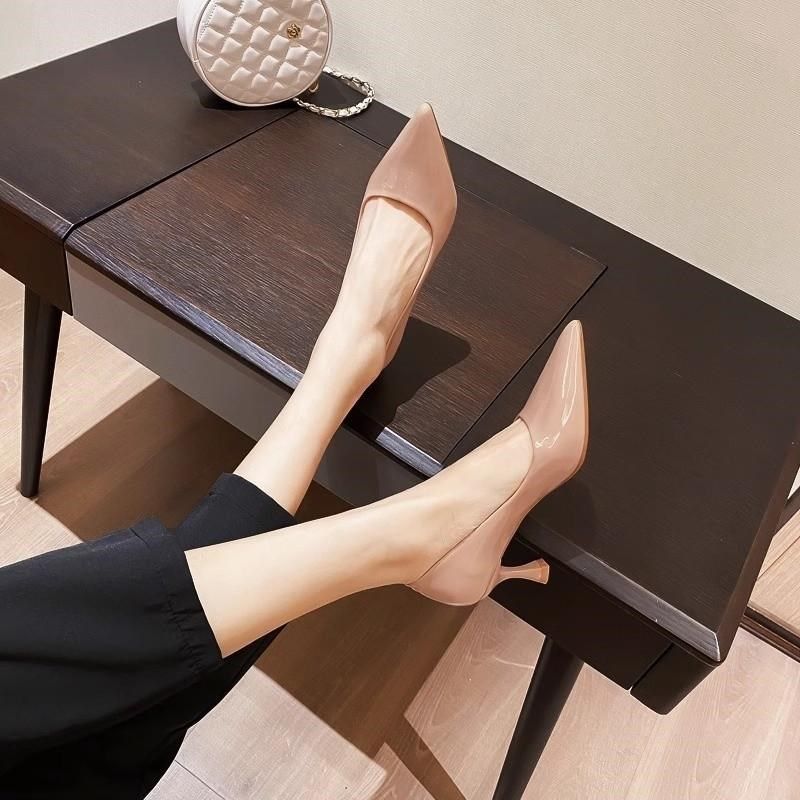 薏尔康高跟鞋女细跟2025新款春季漆皮法式不累脚尖头浅口气质单鞋,女鞋,浅口单鞋,淘宝优惠券,粉丝福利购,淘宝优惠卷