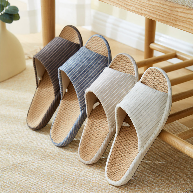 日式静音亚麻凉拖鞋四季家居室内木地板拖鞋女夏春秋防臭防滑厚底