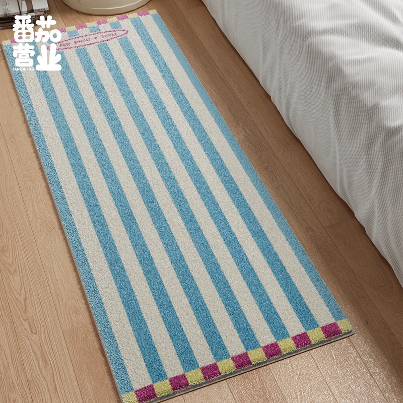 韩系家用卧室房间床边毯简约条纹客厅沙发茶几垫长条地毯毛绒脚垫