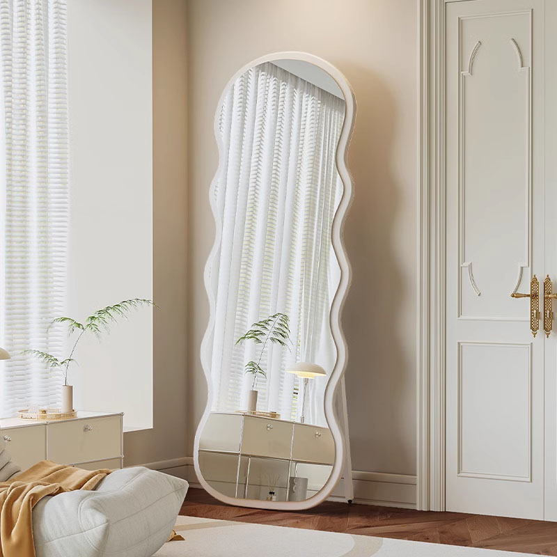 中古网红波浪全身镜家用落地镜挂墙女生卧室贴墙穿衣镜试衣大镜子
