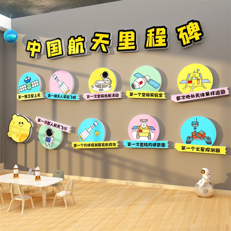 航天主题装饰太星空科技环创幼儿园文化墙面成品大厅形象楼梯走廊