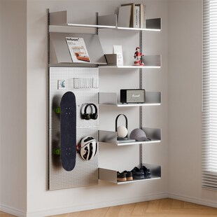 书格有物墙上洞洞板置物架客厅不锈钢轨道书架DIY模块摆件陈列架