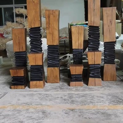 《盘龙柱》木质摆件5件套商业空间酒店软装地产雕塑