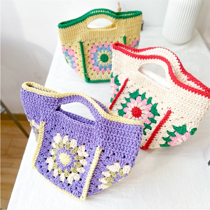 手工编织钩针祖母格手提包圆股纱空心纱钩针diy编织材料包新手