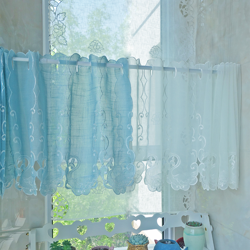 欧式简约短帘门帘田园风厨房小窗户窗帘隔断帘免打孔穿杆窗帘成品
