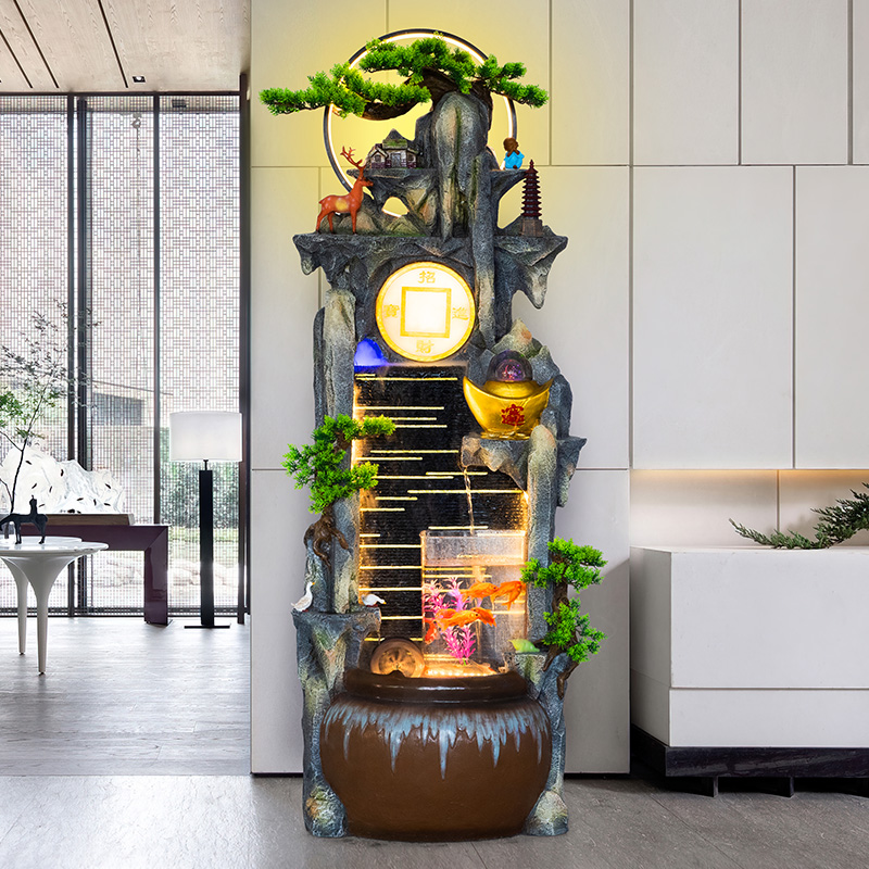 新品上市中式假山喷泉流水摆件招财鱼缸办公室客厅W玄关景观装饰