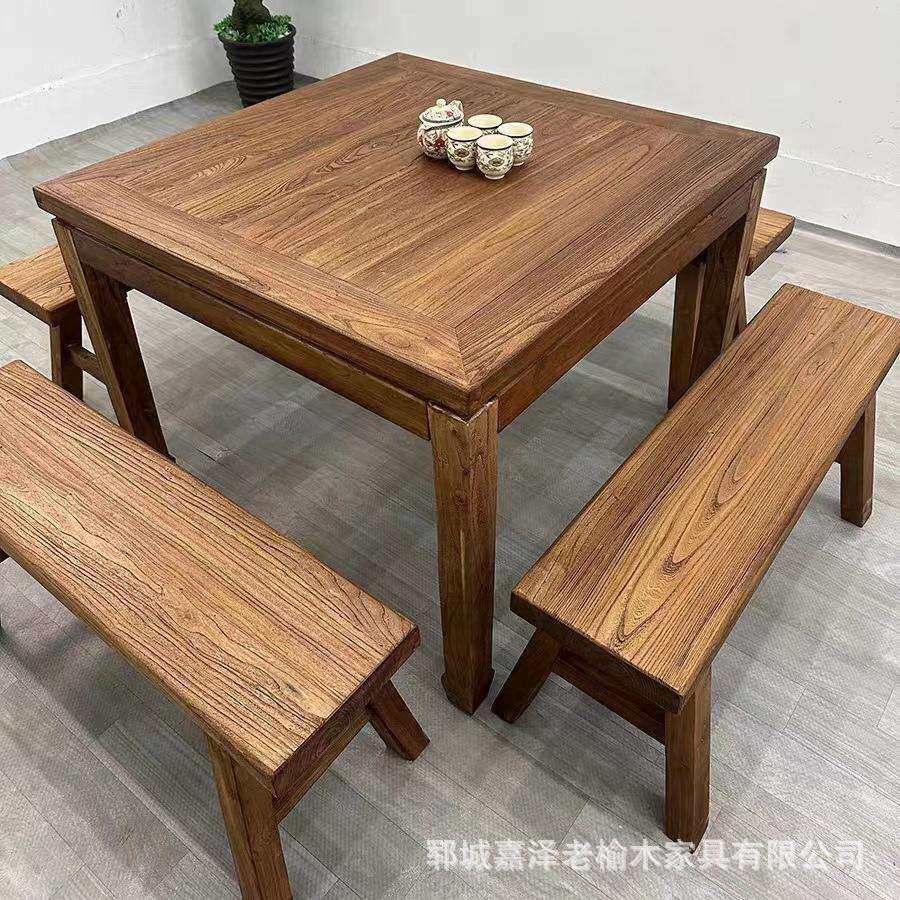复古风化禅意长条凳餐桌餐厅家具实木老榆木老榆木茶桌旧门板方桌