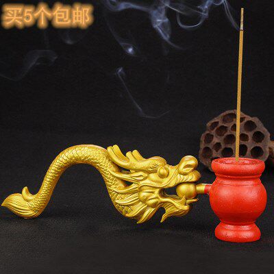 法器手柄式线香炉金色龙头香炉树脂塑料手炉