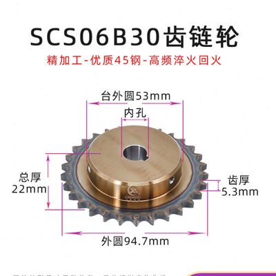 SCS高品质成型孔链轮3分30齿 06B30T外径94.7 精车内孔键槽顶丝