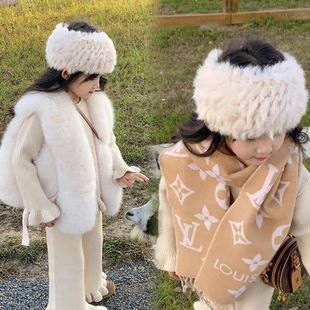 女童帽子秋冬兔毛发带宝宝韩系ins风毛绒绒保暖空顶皮草保暖帽子