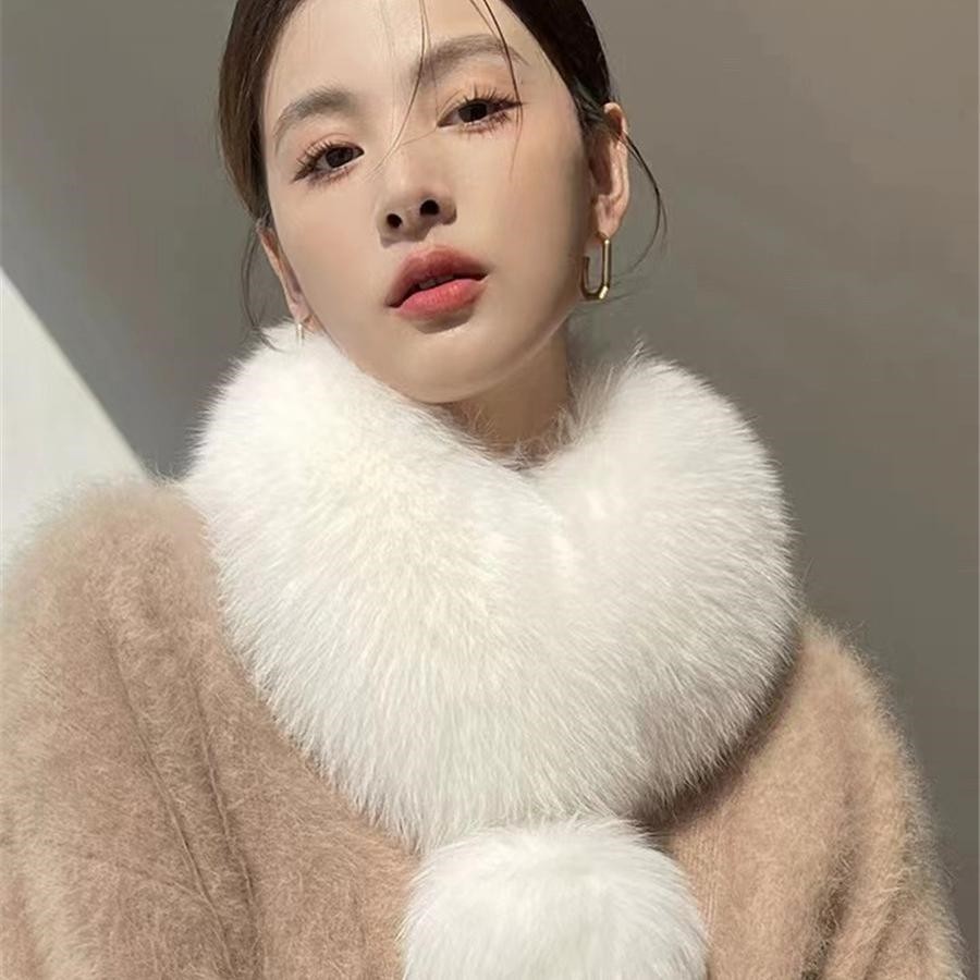韩版时尚百搭狐狸毛围巾女冬季大毛球磁铁吸扣仿皮草保暖毛毛围脖