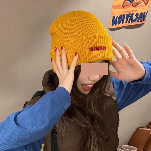 秋叶黄针织帽子秋冬氛围感配饰保暖黄色毛线帽大头围女款2025新款