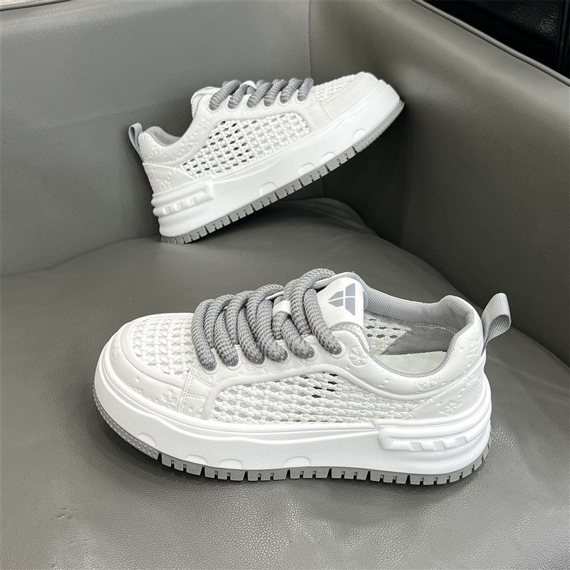 男鞋2025夏季新款增高厚底板鞋编织网面透气小白鞋百搭运动休闲鞋