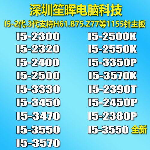 CPU I5-2300 2320 2400r 2500 3330 3450 3470 3550 3570 3350p S