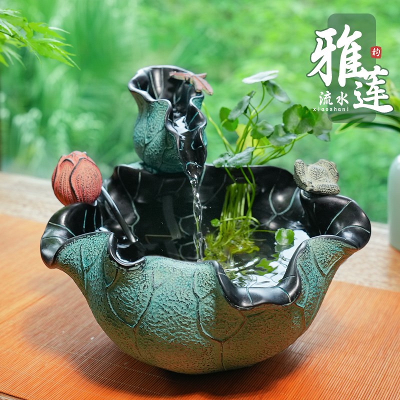 办公室桌面流水摆件循环水室内玄关荷叶鱼缸造景小鱼池水系景观