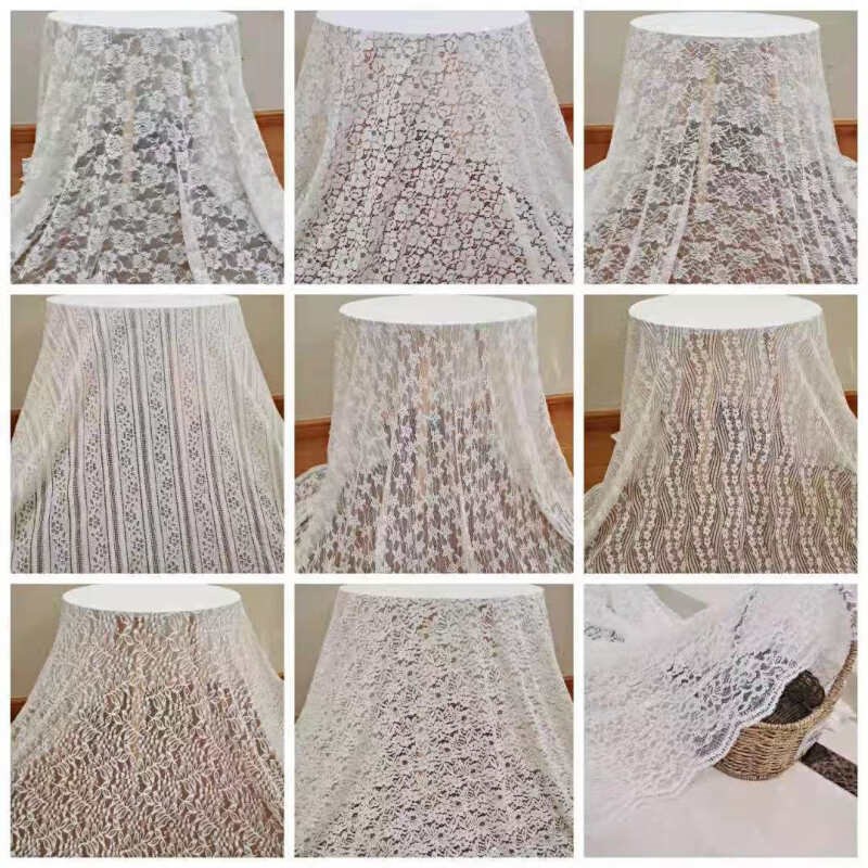 白色蕾丝布料舞台婚礼纱幔台窗帘甜品台桌布网纱婚庆道具白色蕾丝