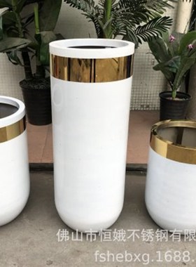 新款厂销62047 金色边圆形花钵 不锈钢圆柱形花盆 多种颜色烤漆花